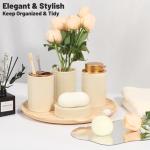 Kukikan Ceramic Bathroom Accessories Set, 4 Pcs-Includes Lotion Soap Dispenser, Toothbrush Holder, Vanity Tray, and Tumbler, Modern Bathroom Decor Organizer with Soap Dish, Apothecary Jar, Beige Color