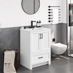 Yaheetech 24.5" Modern Bathroom Vanity with Ceramic Basin, Undermount Vanity Sink Cabinet with 2 Doors and 1 Drawer, Free Standing Bathroom Storage Cabinet with Sink Combo Set, White