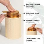 Kukikan Ceramic Bathroom Accessories Set, 4 Pcs-Includes Lotion Soap Dispenser, Toothbrush Holder, Vanity Tray, and Tumbler, Modern Bathroom Decor Organizer with Soap Dish, Apothecary Jar, Beige Color