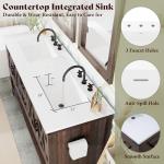 AMERLIFE 60” Farmhouse Bathroom Vanity with Double Sink, Freestanding Cabinet with 2 Drawers, 4 Barn Doors & Open Shelf, Rustic Storage for Master or Family Bathroom, Rustic Brown