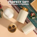 Kukikan Ceramic Bathroom Accessories Set, 4 Pcs-Includes Lotion Soap Dispenser, Toothbrush Holder, Vanity Tray, and Tumbler, Modern Bathroom Decor Organizer with Soap Dish, Apothecary Jar, Beige Color