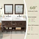 AMERLIFE 60” Farmhouse Bathroom Vanity with Double Sink, Freestanding Cabinet with 2 Drawers, 4 Barn Doors & Open Shelf, Rustic Storage for Master or Family Bathroom, Rustic Brown