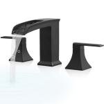 HEYMYTAP Brass High Flow Roman Bathtub Faucet Black Tub Faucet, Waterfall Bath Tub Faucet Set 3 Hole, Widespread Bathtub Faucets Deck Mount Bath Tub Faucets with 2 Knob, Pre-Installed Water Hose