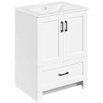 Yaheetech 24.5" Modern Bathroom Vanity with Ceramic Basin, Undermount Vanity Sink Cabinet with 2 Doors and 1 Drawer, Free Standing Bathroom Storage Cabinet with Sink Combo Set, White