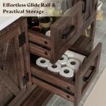 AMERLIFE 60” Farmhouse Bathroom Vanity with Double Sink, Freestanding Cabinet with 2 Drawers, 4 Barn Doors & Open Shelf, Rustic Storage for Master or Family Bathroom, Rustic Brown