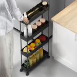 SPACELEAD Slim Storage Cart 4 Tier,Bathroom Organizer Rolling Utility,Mobile Shelving Unit Slide Out for Office, Kitchen, Laundry Room & Narrow Places,Black
