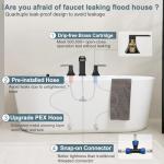 HEYMYTAP Brass High Flow Roman Bathtub Faucet Black Tub Faucet, Waterfall Bath Tub Faucet Set 3 Hole, Widespread Bathtub Faucets Deck Mount Bath Tub Faucets with 2 Knob, Pre-Installed Water Hose