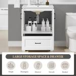 Yaheetech 24.5" Modern Bathroom Vanity with Ceramic Basin, Undermount Vanity Sink Cabinet with 2 Doors and 1 Drawer, Free Standing Bathroom Storage Cabinet with Sink Combo Set, White