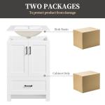 Yaheetech 24.5" Modern Bathroom Vanity with Ceramic Basin, Undermount Vanity Sink Cabinet with 2 Doors and 1 Drawer, Free Standing Bathroom Storage Cabinet with Sink Combo Set, White