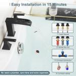 HEYMYTAP Brass High Flow Roman Bathtub Faucet Black Tub Faucet, Waterfall Bath Tub Faucet Set 3 Hole, Widespread Bathtub Faucets Deck Mount Bath Tub Faucets with 2 Knob, Pre-Installed Water Hose