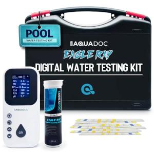 Eagle Ray Digital Pool Water Test Kit by AquaDoc with Digital Water Tester and 30 Pool Test Strips for Chlorine, Bromine, Total Hardness, Cyanuric Acid, Alkalinity, and pH