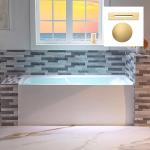WOODBRIDGE 60" Acrylic Rectangular Alcove Soaking Bathtub in White with Left Drain, Brushed Gold pop-UP Drain Included BA6030L