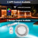 HQUA PN01DC LED Inground Pool Lighting System RGBW Color Change 10 Inch 50W, Remote/App Control, 120V AC, 100 Feet Cord