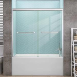 GETPRO Bathtub Sliding Door 50-54 in. W x 58 in. H Semi-Frameless Bypass Double Sliding Tub Shower Door for Bathroom,1/4 inch Clear Tempered Glass Bathtub Door Brushed Nickel