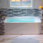 WOODBRIDGE 60" Acrylic Rectangular Alcove Soaking Bathtub in White with Left Drain, Brushed Gold pop-UP Drain Included BA6030L