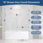 Frameless Tub Sliding Door,5/16" (8mm) Bathtub Shower Door with Soft-Close & Anti-Leak,Nano Coating Anti-Explosion Film SGCC Tempered Glass 55"-60" W x 60" H,Brushed Nickel