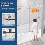 Frameless Tub Sliding Door,5/16" (8mm) Bathtub Shower Door with Soft-Close & Anti-Leak,Nano Coating Anti-Explosion Film SGCC Tempered Glass 55"-60" W x 60" H,Brushed Nickel