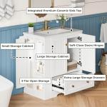 IRONCK 30" Bathroom Vanity with Ceramic Sink, Bathroom Storage Cabinet with Doors & Drawers & DIY Side Storage, Pedestal Sink Combo Set, White