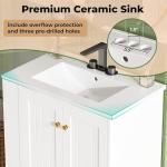 IRONCK 30" Bathroom Vanity with Ceramic Sink, Bathroom Storage Cabinet with Doors & Drawers & DIY Side Storage, Pedestal Sink Combo Set, White