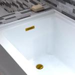 WOODBRIDGE 60" Acrylic Rectangular Alcove Soaking Bathtub in White with Left Drain, Brushed Gold pop-UP Drain Included BA6030L