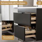 24 Inches Modern MDF Bathroom Vanity with Sink, Wall Mounted Floating Cabinets w/Double Drawers, Black Handles, White Resin Sink Combo Set (Black, 24")