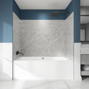 LARWORKS 71" × 60" × 36" Tub Surround Shower Wall Panels Kit – 9-Piece SPC Gray Marble, Waterproof Bathtub Wall Panels & Shower Surround Kit (3 Back + 6 Side) Easy DIY Click-Lock