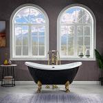 WOODBRIDGE 59" Heavy Duty Acrylic Double Slipper Clawfoot Bath Tub in Black Color with Polish Gold Feet + Polish Gold Drain &Overflow