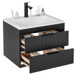 24 Inches Modern MDF Bathroom Vanity with Sink, Wall Mounted Floating Cabinets w/Double Drawers, Black Handles, White Resin Sink Combo Set (Black, 24")