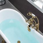 WOODBRIDGE 59" Heavy Duty Acrylic Double Slipper Clawfoot Bath Tub in Black Color with Polish Gold Feet + Polish Gold Drain &Overflow