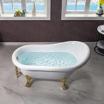 WOODBRIDGE 54" Heavy Duty Acrylic Slipper Clawfoot Bath Tub with Polished Gold Feet + Polished Gold Drain &Overflow