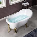 WOODBRIDGE 54" Heavy Duty Acrylic Slipper Clawfoot Bath Tub with Polished Gold Feet + Polished Gold Drain &Overflow
