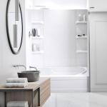 Lightweight Polystyrene Tub Wall Surround D32"x W60"x H58" - Waterproof, Easy-to-Install, Includes Two Shelf Units - Bathtub Wall Surround Panels, Plain Pattern, Classic Shelves - Noah William Home