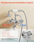 VEVOR Clawfoot Tub Faucet, Wall Mount Bathtub Faucets with Handheld Shower, Vintage Polished Chrome Clawfoot Tub Filler Faucet Shower Kit with Adjustable Swing Arms & 360° Rotation Spout for Bathtubs