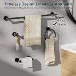 FORIOUS Bathroom Hardware Accessories Set, SUS304 Stainless Steel Towel Bar Set, Modern Towel Racks Holder for Bathroom, Toilet Paper Holder Wall Mounted 4 Pieces(24" Bar, Matte Black)