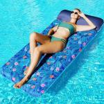 FindUWill Oversized Pool Floats for Adults - 72" X 37" Extra Large Fabric-Covered, Inflatable Pool Lounger with Headrest Ultra-Comfort Cooling Pool Floaties Mat (XL, Monstera Blue)