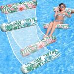 Pool Floats - 2 Pack Inflatable Pool Rafts, Pool Floats Adult Size, 4-in-1 Floats for Swimming Pool, Thick PVC Pool Float Lounger Water Hammock