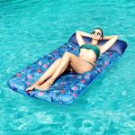 FindUWill Oversized Pool Floats for Adults - 72" X 37" Extra Large Fabric-Covered, Inflatable Pool Lounger with Headrest Ultra-Comfort Cooling Pool Floaties Mat (XL, Monstera Blue)