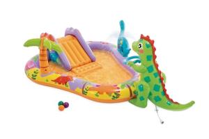 INTEX Dino Park Inflatable Kiddie Pool: Inflatable Kids Pool with Water Sprayer and Slide – Splash Pad – 79" x 62" x 27" – Ages 3+