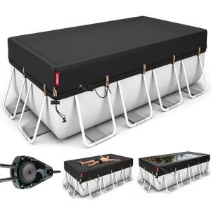 QH.HOME 12x24ft Rectangular Pool Cover,[Ultimate Windproof & Tear-Resistant Fabric],Snug Fit with Patented Ratchet & Weight Rings,Solar Pool Cover for Above Ground Pools, Blocks Leaves &Waterproof