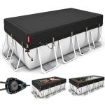 QH.HOME 12x24ft Rectangular Pool Cover,[Ultimate Windproof & Tear-Resistant Fabric],Snug Fit with Patented Ratchet & Weight Rings,Solar Pool Cover for Above Ground Pools, Blocks Leaves &Waterproof