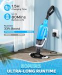 Pool Vacuum for Above Ground Pool with a Telescopic Pole, 80Mins Runtime, Handheld Rechargeable Pool Cleaner with 18.5 Gallons/min Powerful Suction for Above Ground/Inground Pools, Hot Tubs, Spas