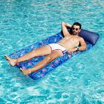 FindUWill Oversized Pool Floats for Adults - 72" X 37" Extra Large Fabric-Covered, Inflatable Pool Lounger with Headrest Ultra-Comfort Cooling Pool Floaties Mat (XL, Monstera Blue)