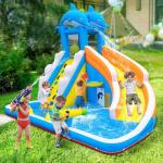 TOAOB Inflatable Water Slide,5 in 1 Dolphin Inflatable Bounce House for Kids- Climbing Wall Splash Pool Water Cannon Basketball Rim - 480W Blower - for Indoor Outdoor Backyard Birthday Party