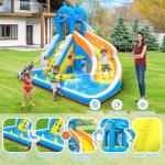 TOAOB Inflatable Water Slide,5 in 1 Dolphin Inflatable Bounce House for Kids- Climbing Wall Splash Pool Water Cannon Basketball Rim - 480W Blower - for Indoor Outdoor Backyard Birthday Party