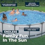 Bestway Steel Pro MAX 15' x 42" Above Ground Pool, Round Metal Frame Outdoor Swimming Pool Set with Filter Pump, Ladder, and Cover, Gray