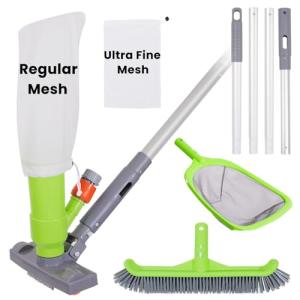 Sepetrel Deluxe Swimming Pool Cleaning Kit with Spa Jet Vacuum Cleaner,Brush, Semi-deep Skimmer Net & Adjustable 57.5-inch Pole,Ideal for Cleaning Above Ground,Inflatable Pools
