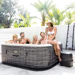 INTEX PureSpa Greystone Deluxe 6 Person Square Inflatable Hot Tub, Bubble Massage Spa Set with Energy Efficient Cover, 2 Headrests, & LED Light, 77 in x 28 in