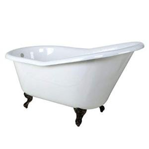 Kingston Brass Aqua Eden VCTND6030NT5 Cast Iron Slipper Clawfoot Bathtub with Oil Rubbed Bronze Feet without Faucet Drillings, 60-Inch, White