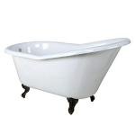 Kingston Brass Aqua Eden VCTND6030NT5 Cast Iron Slipper Clawfoot Bathtub with Oil Rubbed Bronze Feet without Faucet Drillings, 60-Inch, White