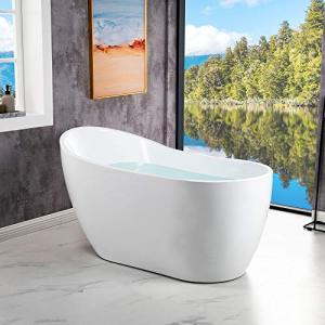 WOODBRIDGE 54" Acrylic Freestanding Bathtub Contemporary Soaking White Tub with Matte Black Overflow and Drain,B0006-MB